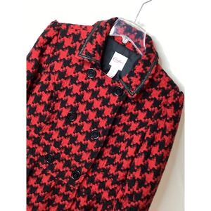Candies Girl's Red Black Houndstooth Coat Double Breasted Faux Leather Trim